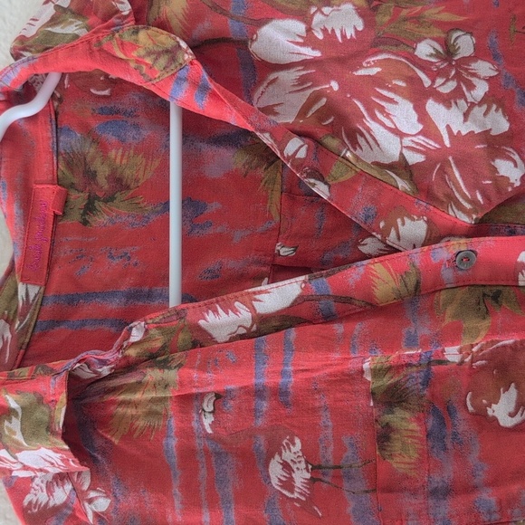 Fresh Produce Flamingo Print Cotton Blouse Large Lightweight Roll Tab Sleeve - Picture 5 of 6